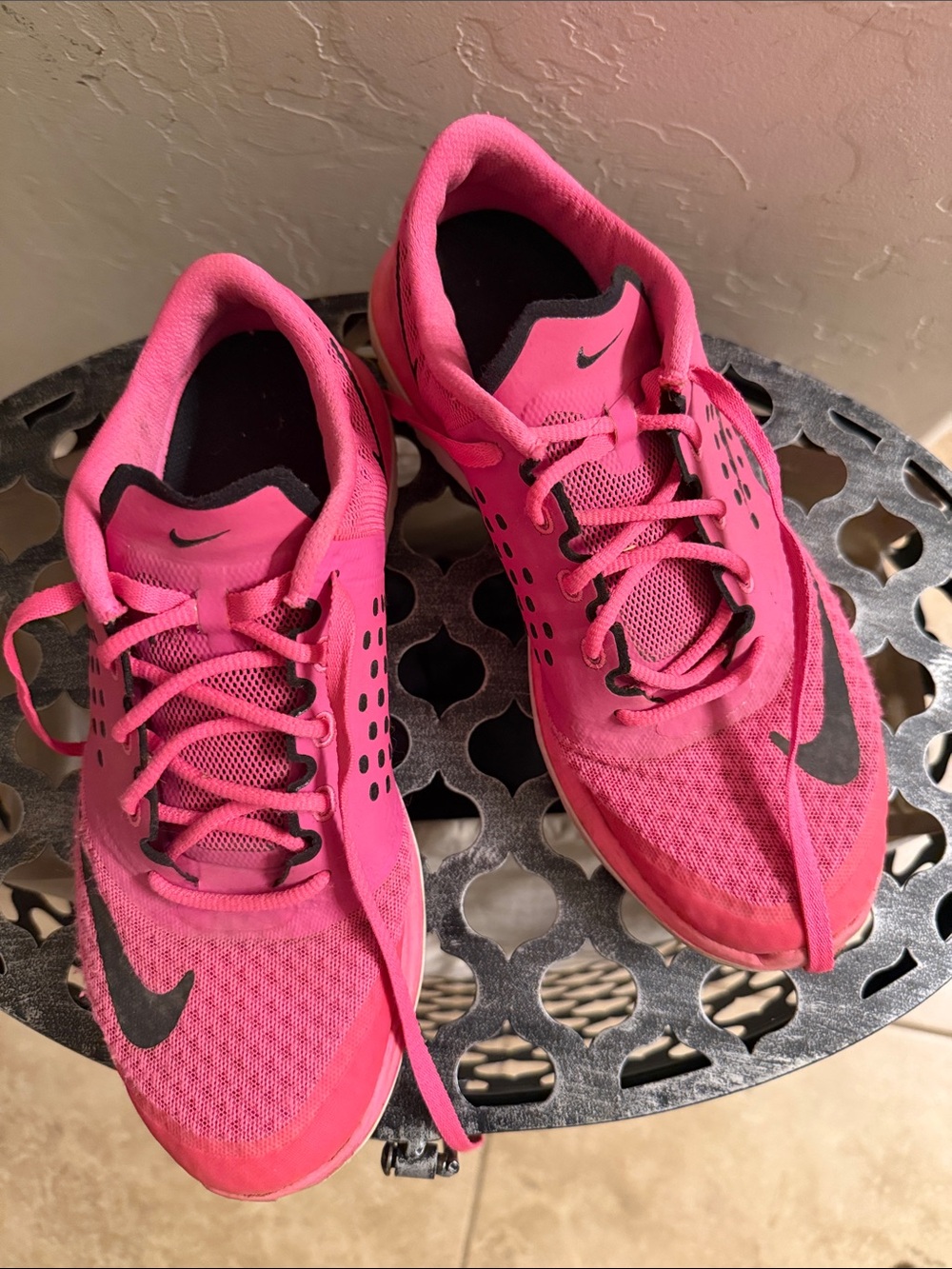 Nike Women's Bright Pink Athletic Running Shoes with Black Swoosh